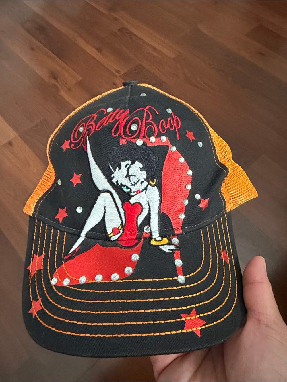 Vintage Y2K Betty Boop Black, Red & Orange Mesh Baseball Hat